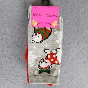 NWT Betsey Johnson Christmas Polar Bear Solid Strope Crew Socks Womens 5-10